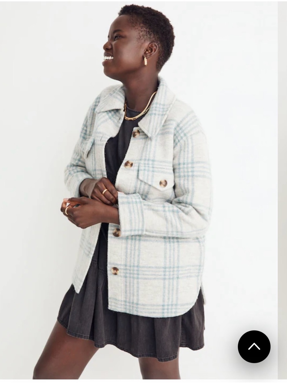Madewell Light Blue and Cream Oversized Plaid Utility Shacket XS
